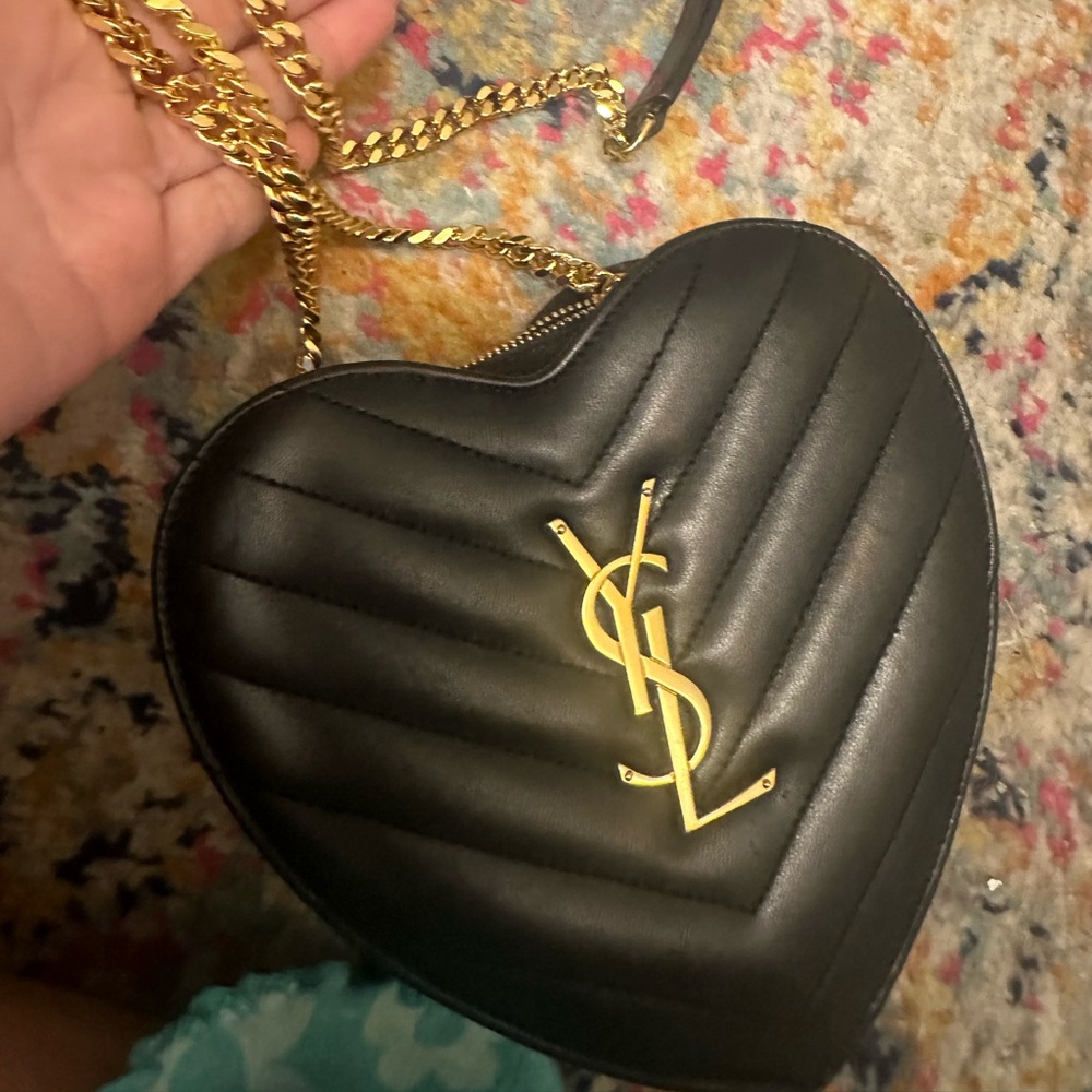 Saint Laurent YSL Heart Bag in Black with Gold Chain - Small Size - Picture 8 of 11